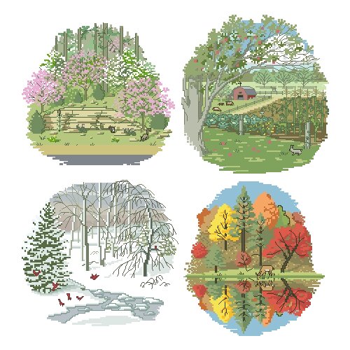 Four seasons by the roadside Cross Stitch Set Cross-stitch Kit Embroidery Needlework Craft Packages Cotton Fabric Floss