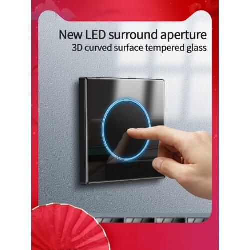 KAMANNI Wall Switch Socket LED Aperture Light Switch Power Socket USB Household Black Glass Panel French Socket Waterproof Box