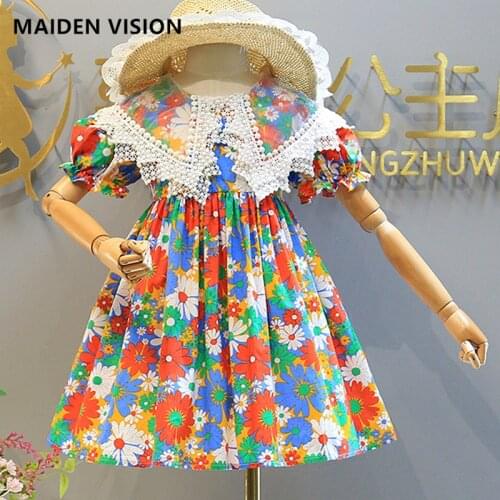 Baby girl clothes New Summer Dress sweet Flower print cotton Dress Big Swing Lace Sleeveless Princess Party Dress Kids Clothing