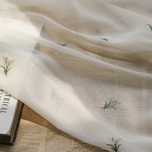 New Bright Silk Dandelion Embroidered Fabric Bark Wrinkled Fabric For Wedding Dress Clothing