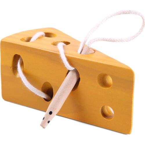 Kids Intelligence Yellow Montessori Puzzle Wooden Cheese Toy Set Threading Lacing Game Educational Toy Children Gift