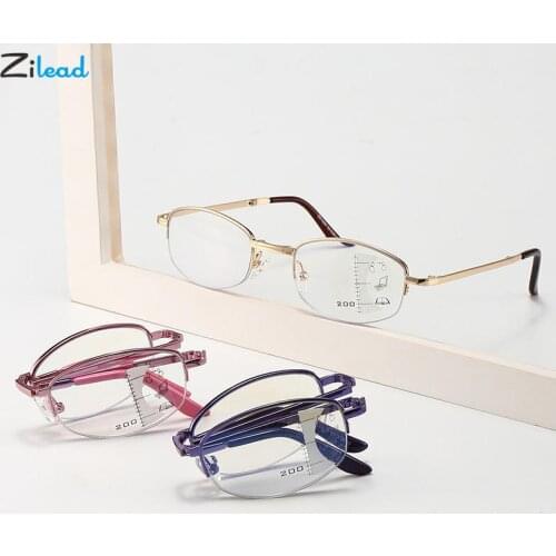 Zilead Diopters+1+1.5+2+2.5+3+3.5 Reading Glasses Anti-blue Light Progressive Multi-focus Folding Portable Presbyopia Glasses