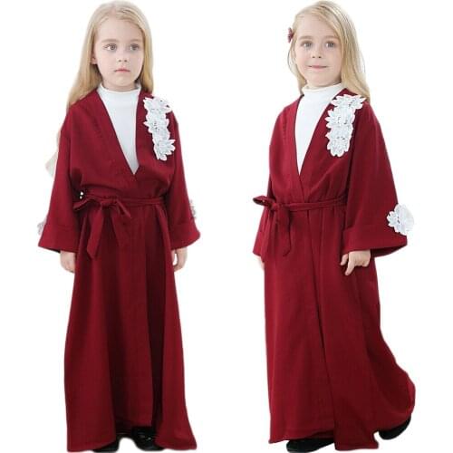 Dubai Open Abaya Kids Girls Long Maxi Dress Flower Cardigan Muslim Child Kimono Kaftan Turkish Caftan Children Gown Ramadan Eid