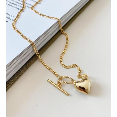 France 18k gold Luxury Authentic 925 Sterling silver Golden Glossy Rounded Heart Necklace Toggle pendant clavicle jewelry TLX930