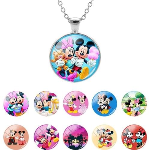 Disney Mickey Mouse, Mickey And Minnie 25mm Glass Dome Pendant Necklace for Girls Weekend Party Cabochon Jewelry Hot Sale DSN119