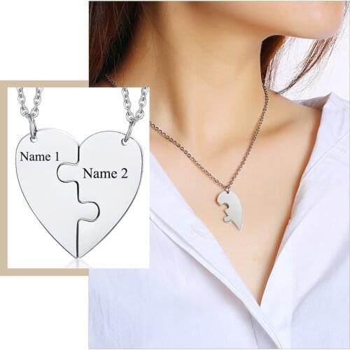 Best Friends Heart Couple Necklaces for 2 Free Custom Engrave Name Love BFF Gifts for Friendship Jewelry