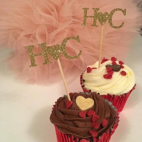 Personalize initials glitter wedding cupcake toppers valentines day Anniversary engagement party decoration doughnut picks