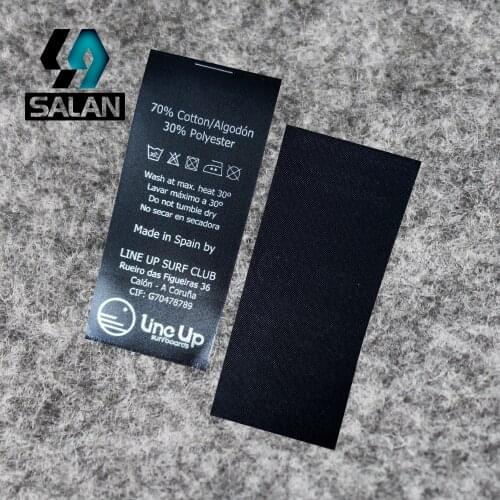 Custom Garment wash label with black background and silver logo satin care label fabric sewing tag washing label 1000pcs/lot