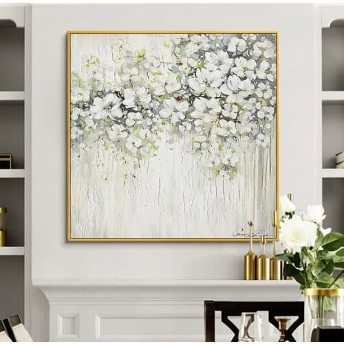 Hand Painted White Abstract Knife Flowers Oil Painting Modern Abstract Oil Painting Wall Art Picture For Home Bedroom Decoration