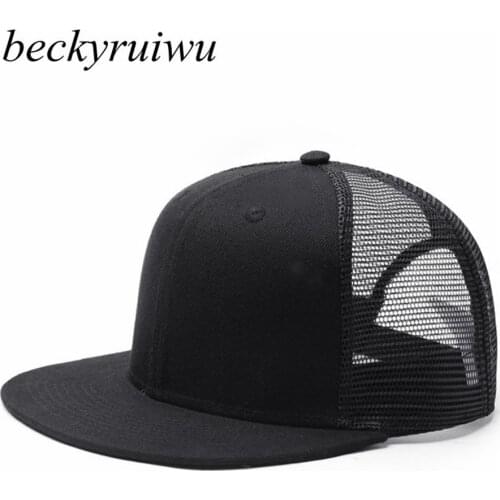 Beckyruiwu 2019 Spring and Summer Flat Brim Sun Hat Adult Plain Baseball Cap Men and Women Mesh Snapback Cap
