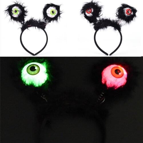 Scary LED Flashing Black Feather Alien Headband Light-Up Eyeballs Hair Band Kids Headwear Halloween Glow Party Supplies 2018 New