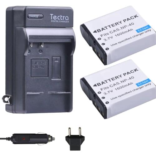 Tectra 2Pcs NP-40 NP40 NP 40 Battery+ Digital Charger for Casio EX-Z400 FC100 FC150 FC160S P505 P600 P700 Z300 Z600 EX-Z850