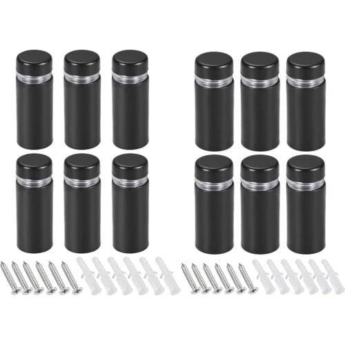 Uxcell 4/6/8pcs Glass Standoff Mount Wall Standoff Holder Advertising Nails 12mm 16mm 19mm 25mm Dia Black with Screws