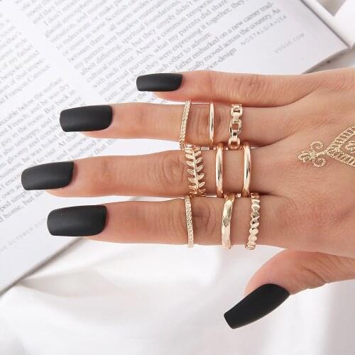 9Pcs/Set Boho Vintage Ring For Women Geometric Leaves Joint Ring Female Jewelry