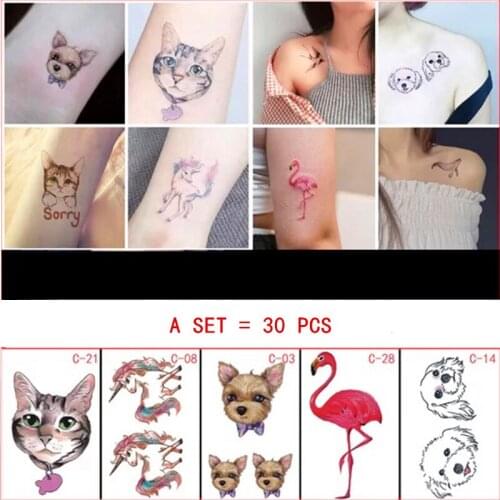 Krasivyy temporary tattoos stickers 30pcs ins pop fashion dog cat fresh tattoos paste makeup girls wrist water transfer papers
