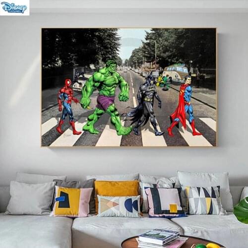 Funny Marvel Superheroes on the Road Hulk Spiderman Canvas Painting Poster Prints for Living Room Wall Decorative Gift