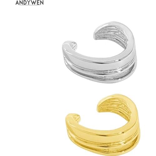 ANDYWEN 925 Sterling Silver Irregular Geometric Thick Ear Cuff Earring Women Fashion Fine Jewelry Gift Luxury Ruck Punk
