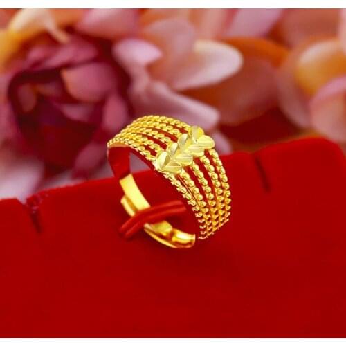 Heart Ring Five Line 24K Gold Plated Rings for Women Party Anniversary Birthday Engagement Wedding Rings Trendy Jewelry