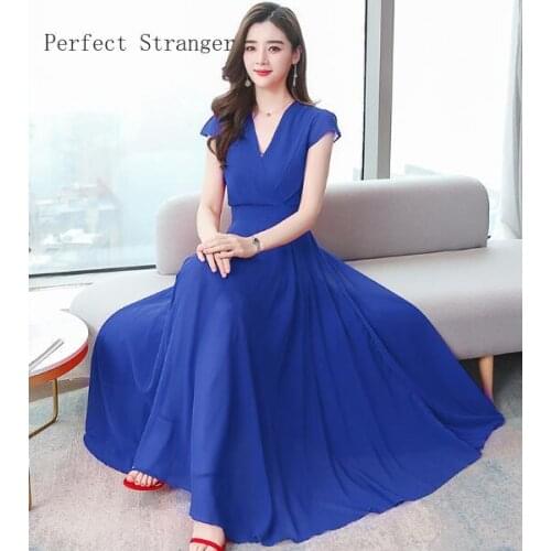 2021 Summer New Arrival High Quality Bohemian Style V Collar Short Sleeve Women Long Chiffon Dress