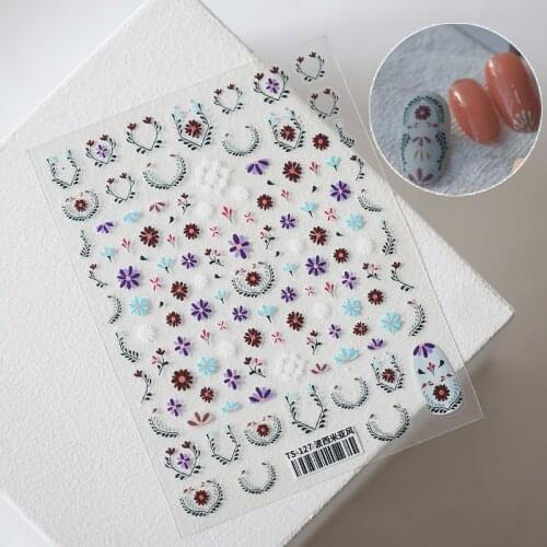 1 Pc Retro Embossed Bohemia 5D Acrylic Nail Stickers Colorful Adhesive Transfer Manicure Decals Nail Art Accessories XQL31