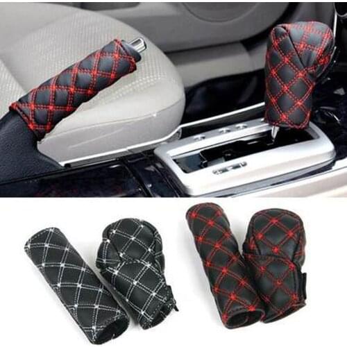 2Pcs/Set Car Faux Leather Gear Shift Knob Cover Hand Brake Cover Sleeve Car-mounted Hand Brake Block Gear Shift Collars Cover