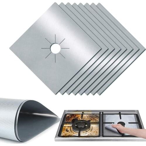 4/8pcs Stove Burner Covers Double Thickness Silver Reusable Non-Stick Gas Stove Burner Liners Easy to Clean Heat Resistant Mat