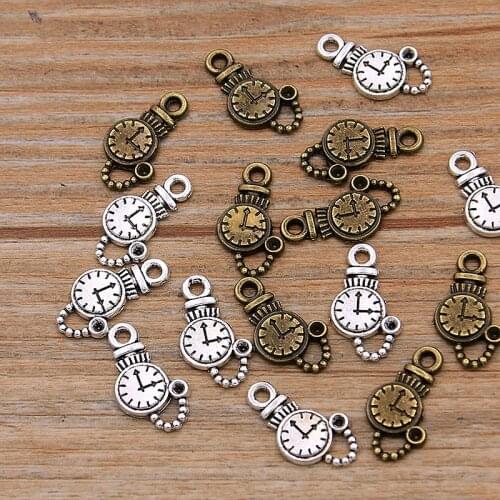 50PCS 9*12mm Two Color Vintage Metal Zinc Alloy Round Steampunk Clock Charms For DIY Necklace Bracelet Jewelry Making Findings