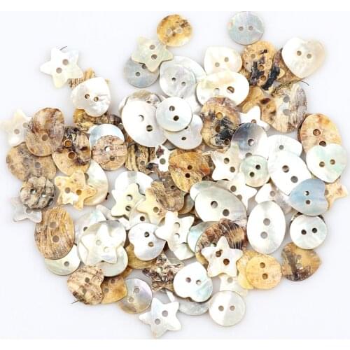 50pcs Star Heart Round Natural Shells 2 Hole Buttons Color Japan Mother of Pearl MOP Shell Button Garment Sewing Accessories DIY