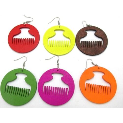 6pairs/lot Free Shipping! Colorful Pick Comb Wood earrings