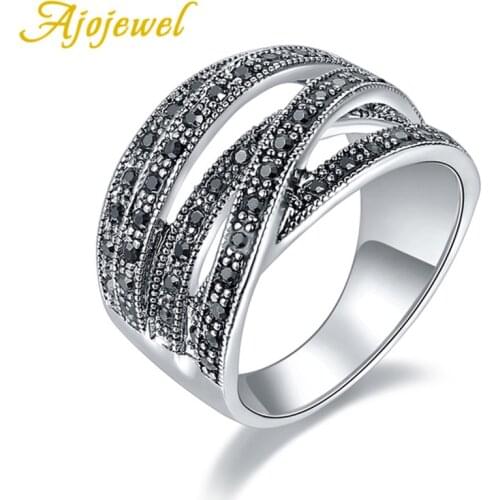Ajojewel New Men Black Cross Ring Rhinestone Women Wide Band Rings Fashion Vintage Jewelry Wholesale Bijoux Femme