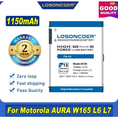 100% Original LOSONCOER NEW 1150mAh BC50 Battery For Motorola Moto RIZR L6 L6i L6g L7 L7C K1 K2 R1 Z1 Z3 ROKR Z6m SLVR E8 L2