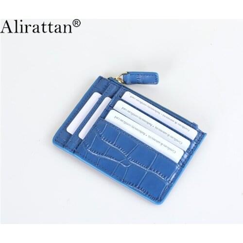 Alirattan New ID Card Holder for Women Designer Cow Leather With Crocodile Pattern Wallet Genuine Leather ID Credit Card Wallet