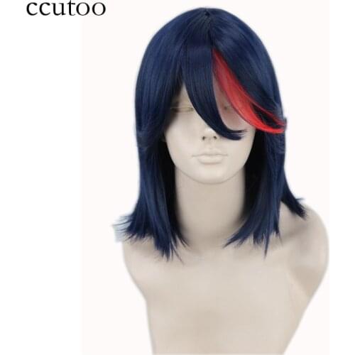 Ccutoo KILL la KILL Matoi Ryuko 35cm Blue With Red Short Straight Cosplay Wigs Heat Resistance Synthetic Hair