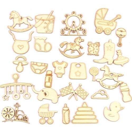 10Pcs Wood DIY Accessories Natural Wooden Baby Scrapbooking Crafts Embellishment For Home Decoration 46x50mm MT1977