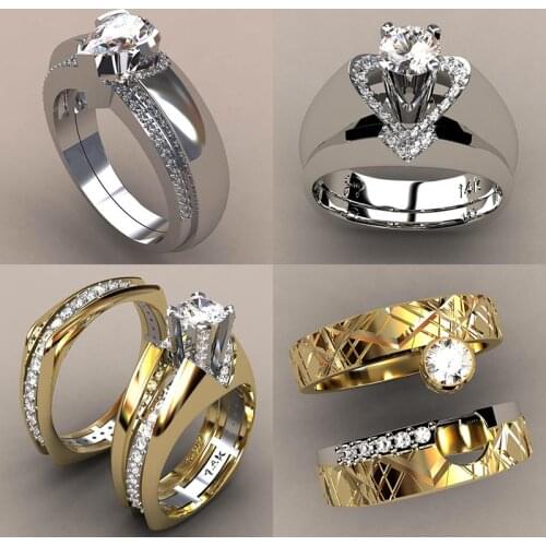 Luxury Female Zircon Stone Ring Set Unique Style Crystal Gold Color Bridal Ring Promise Engagement Rings For Women