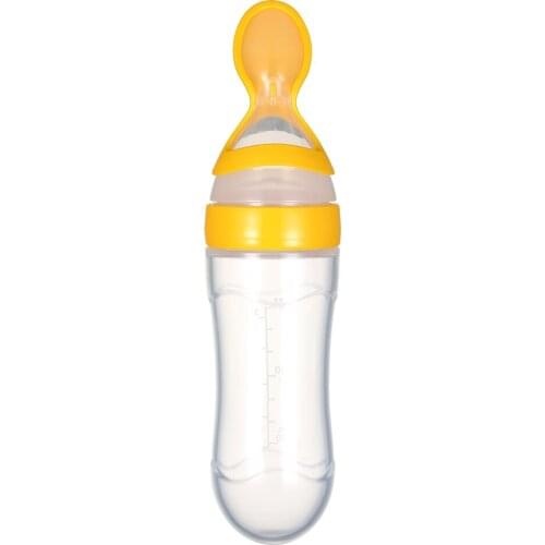 Baby Food Dispensing Spoon Bottle Silicone non-toxic safe Squeeze Feeder Juice Cereal Supplementary Food Feeding Bottle yellow
