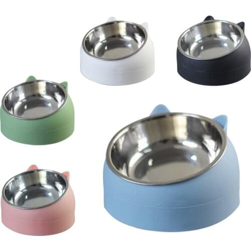 Cat Bowl 15 Degree Tilted Cat Dog Bowl Stainless Steel Pet Bowls For Puppy Kitty Non-Slip Cats Dog Feeding Dish Pet Accessories