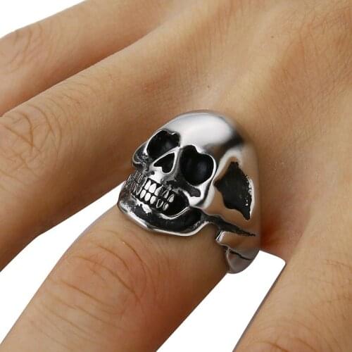 Valily Jewelry Mens Skull ring fashion band vintage skeleton finger ring,stainless steel fashion punk biker ring jewelry