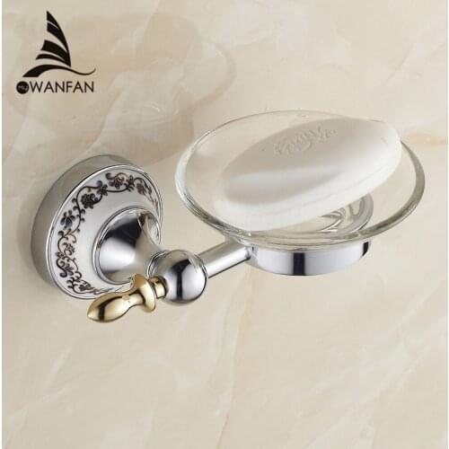 Soap Dishes With Glass Dish Chrome Finish Bath Storage Holder For Soap Wall Mount Ceramic Bathroom Accessories Hardware ST-6705