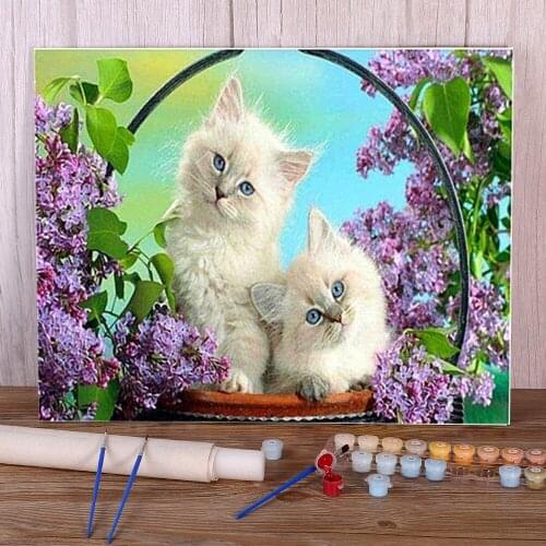Flower Cats Animal DIY Paint By Numbers Kit Acrylic Paints 50*70 Oil Painting Loft Wall Picture For Kids Wholesale Handicraft