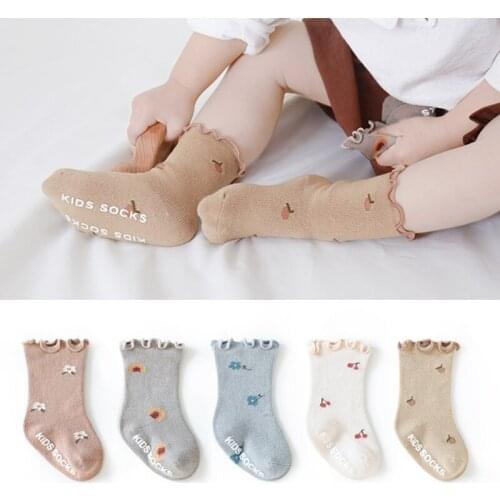 Newborn Baby Socks Flower Ruffled Infant Girls Short Socks Spring Autumn Toddler Kids Cotton Anti Slip Socks