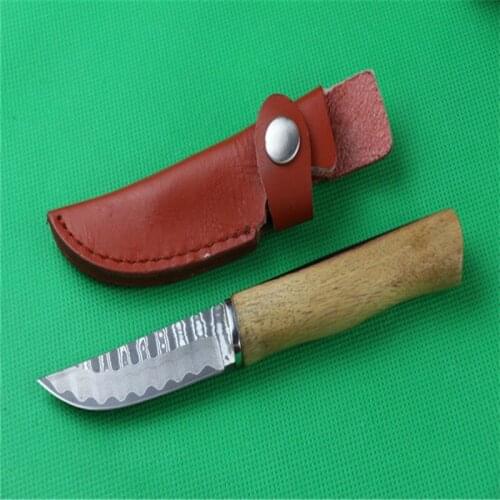 Straight Black And White Sandalwood Damascus Fruit Knife Steel Head Handle Outdoor Camping Survival Kitchen EDC Tool Gift