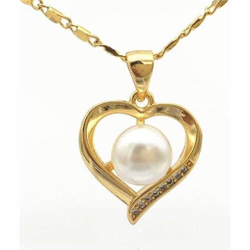 Wholesale natural freshwater pearl AA7-8 mm 5 colors white, pink, purple black gray Zircon heart pendant necklace 001