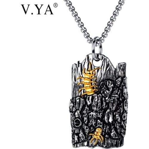 V.YA titanium steel necklace contipede mens necklace black simple style pendant mens classic fashion jewelry Anniversary gift