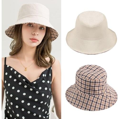 BISON DENIM Bucket Hats Women Panama Hat Double-sided Wear Fishing Hat Fisherman Cap for Girls Bob Femme Gorro Fisherman Hat