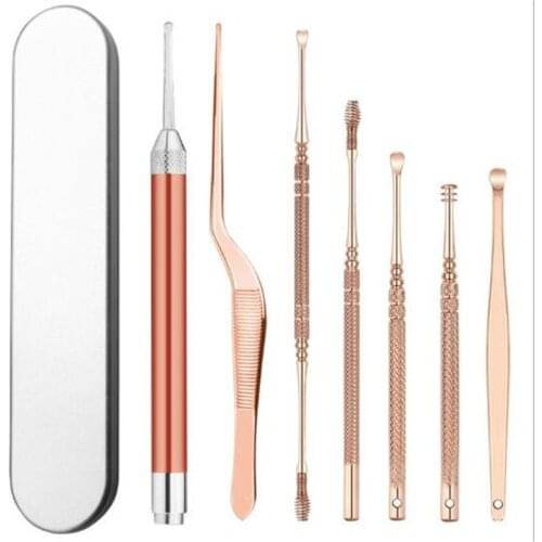 10 sets/lot Ear Wax Pickers Cleaner Ear Wax Removal Tools LED Flashlight Tool Set Ear Picks Wax Removal Tweezers