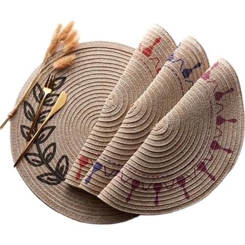 PVC Round Printed Stitch Woven Table Mat Heat Insulation Placemet Skid and Heat Resistant Mat Dinning Table Decoration