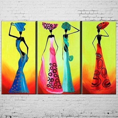 Hand-painted Abstract Dancer Oil Painting No Framed Handmade Colorful Beautiful Women Paintings on Canvas 3pcs/set Wall Pictures