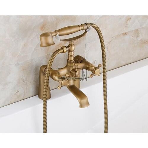 Vidric Deck Mounted Bath Tub Faucet Antique Bronze Bathtub Faucets with Hand Shower Dual Handle Mixer Crane ELF003