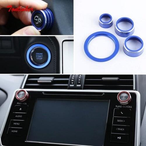 Tonlinker Cover Stickers For PRADO 2018 Car Styling 4 PCS Aluminum Interior Central control knob decorative Cover Case Ring